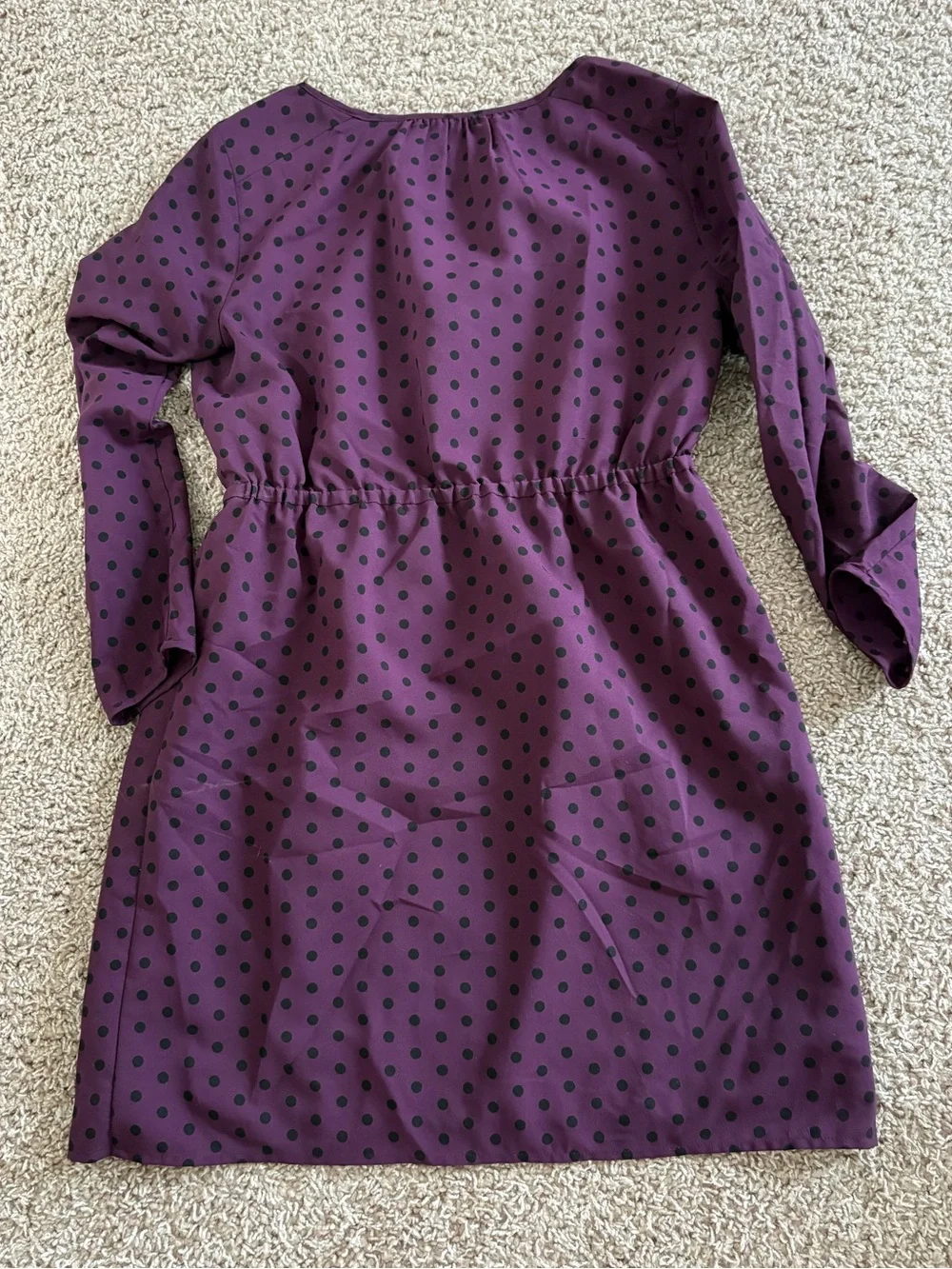 J.Crew Deep Plum Purple Polka Dot Long Sleeve Shift Dress Size 8 Petite